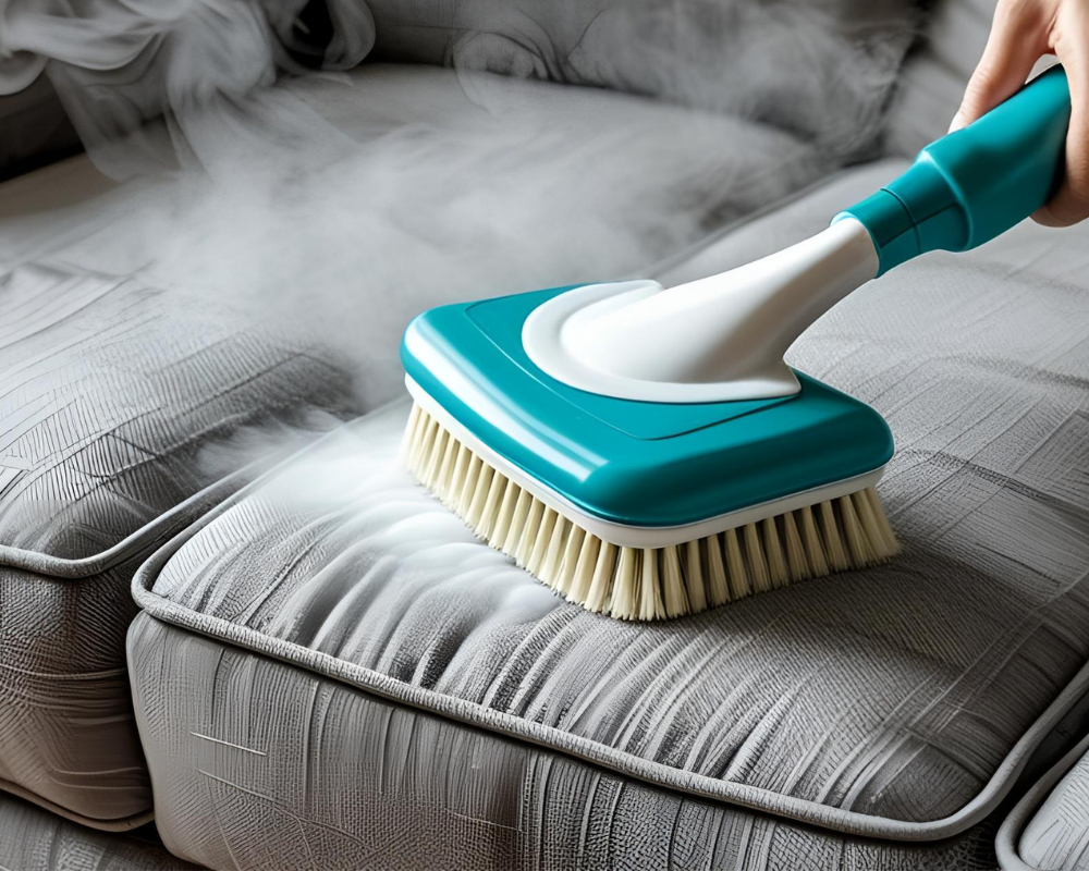 Nettoyage d’un canapé en tissu à la vapeur avec une brosse spécialisée - Maison Max Clean Marseille