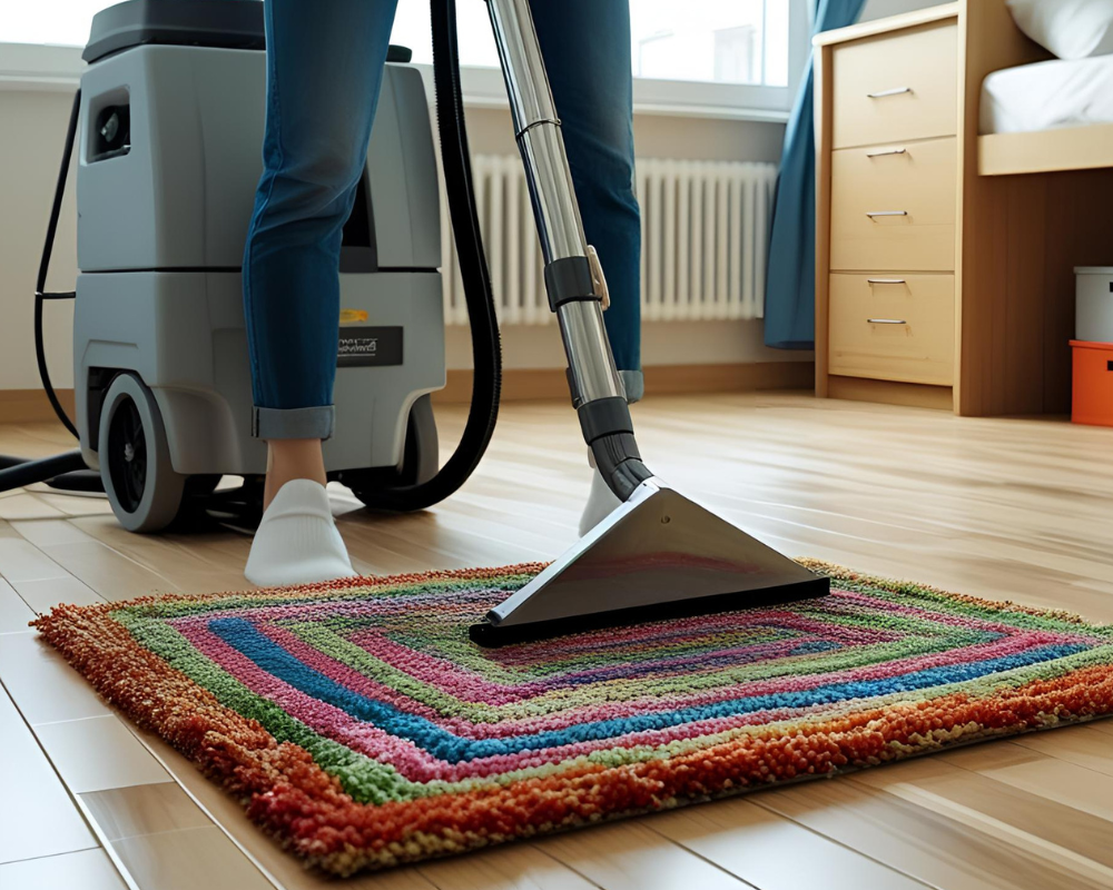 Nettoyage d’un tapis décoratif dans une résidence étudiante à Marseille avec un nettoyeur vapeur professionnel - Maison Max Clean, les astuces de Max