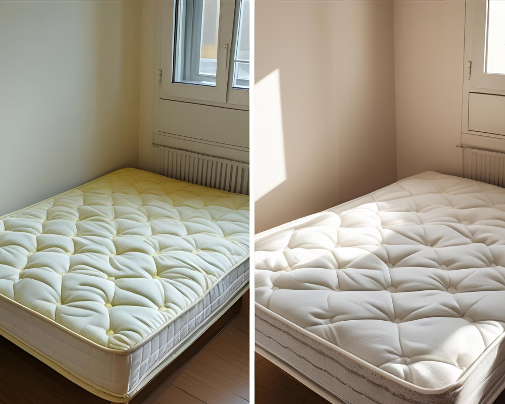Résultat avant après du nettoyage d’un matelas étudiant à Marseille par un professionnel du nettoyage de tissus d'ameublement - Maison Max Clean, les astuces de Max