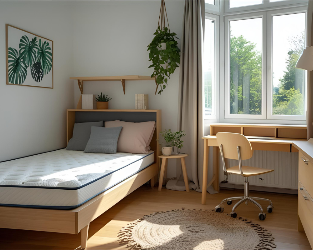 Chambre étudiante propre avec matelas nettoyé et tapis discret à Marseille avant la rentrée - Maison Max Clean, les astuces de Max