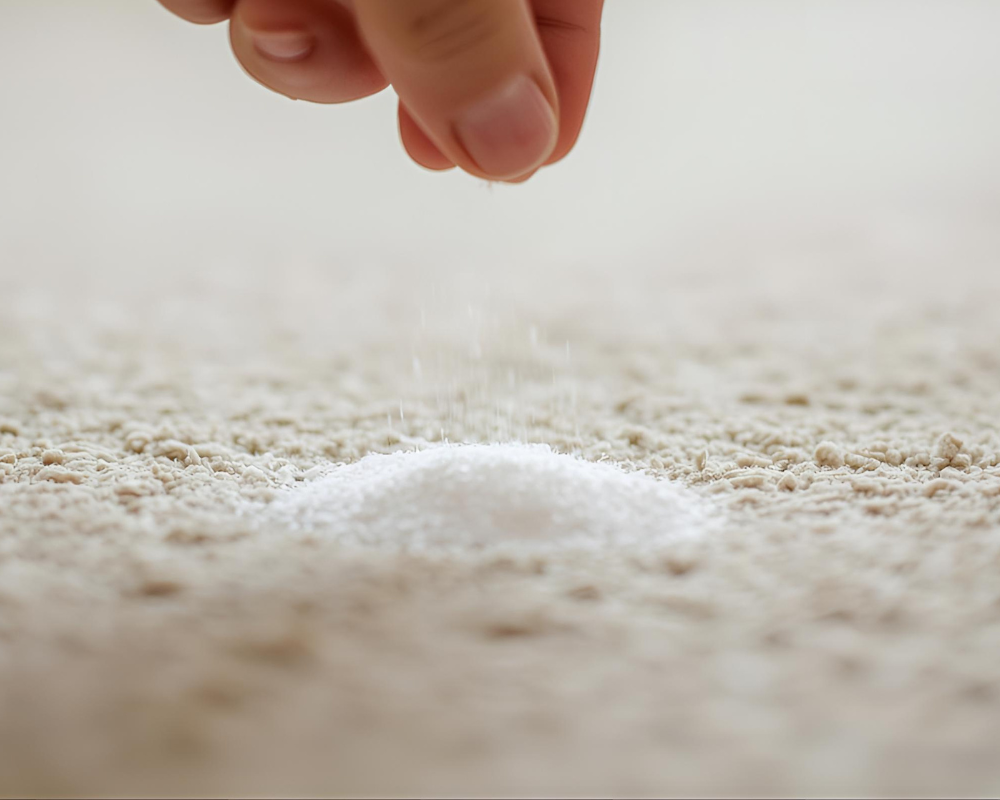 Astuce naturelle contre l’humidité : bicarbonate de soude sur tapis pour éliminer les odeurs, guide Les Astuces de Max et Maison Max Clean