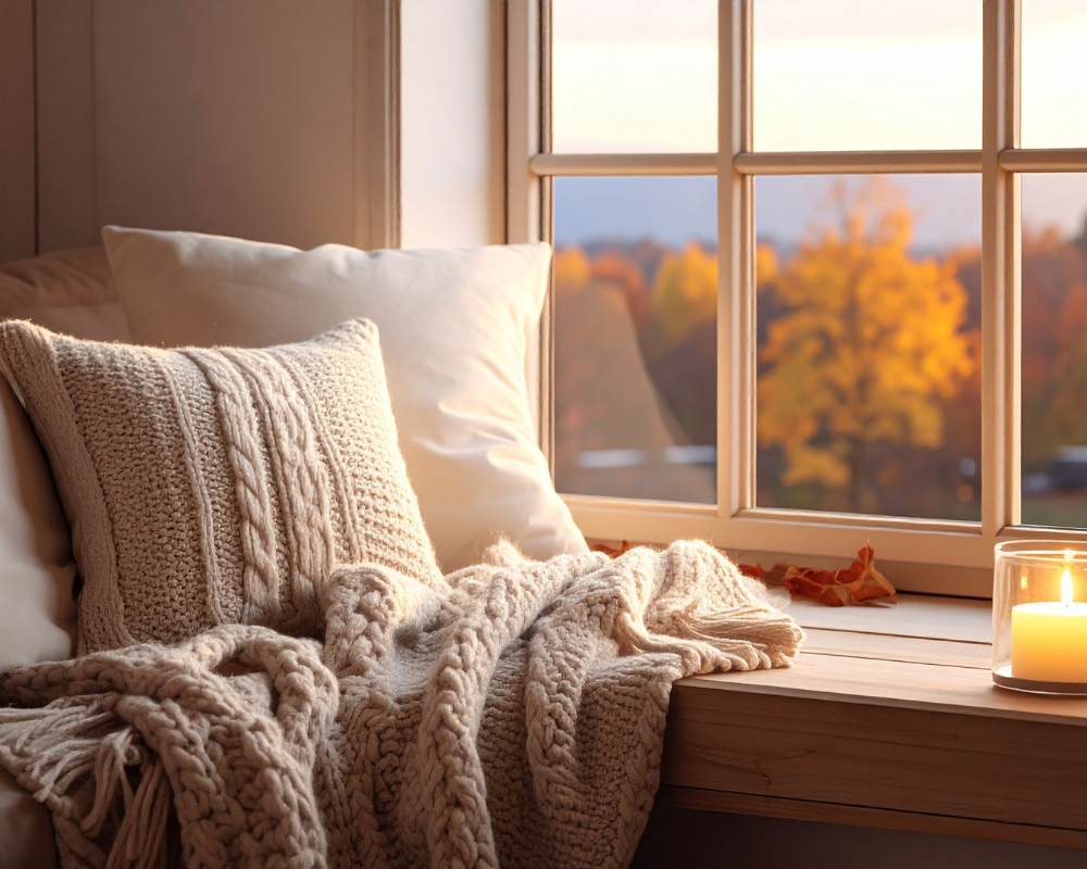 Salon provençal lumineux en automne avec canapé clair et plaid, conseils anti-humidité par Maison Max Clean et Les Astuces de Max