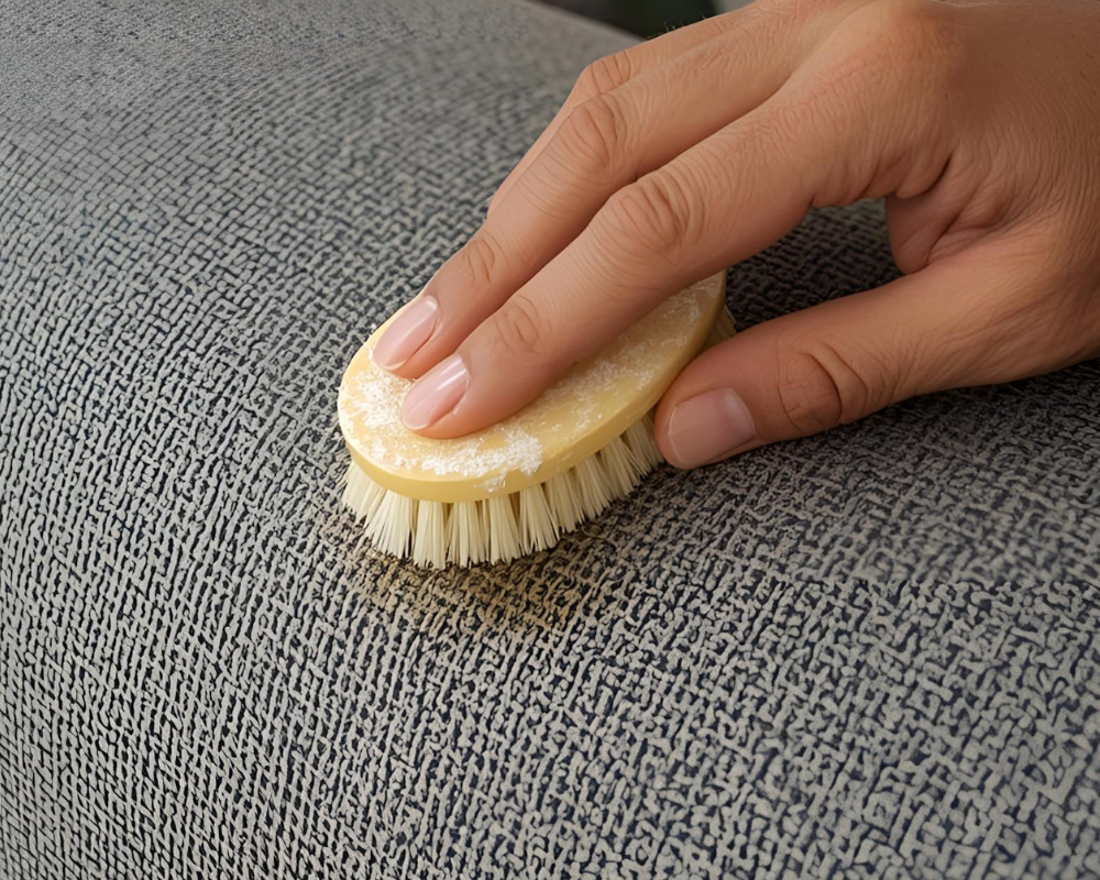 Détachage naturel sur canapé avec brosse et savon de Marseille - Maison Max Clean Les Astuces de Max, nettoyage éco-responsable à Marseille