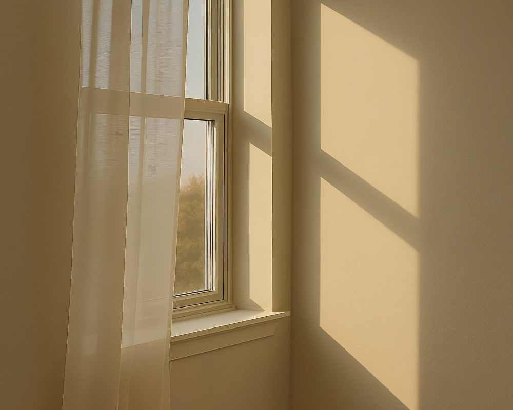 Fenêtre ouverte sur un salon provençal pour aérer l’air intérieur et préserver un environnement sain en hiver – Maison Max Clean.