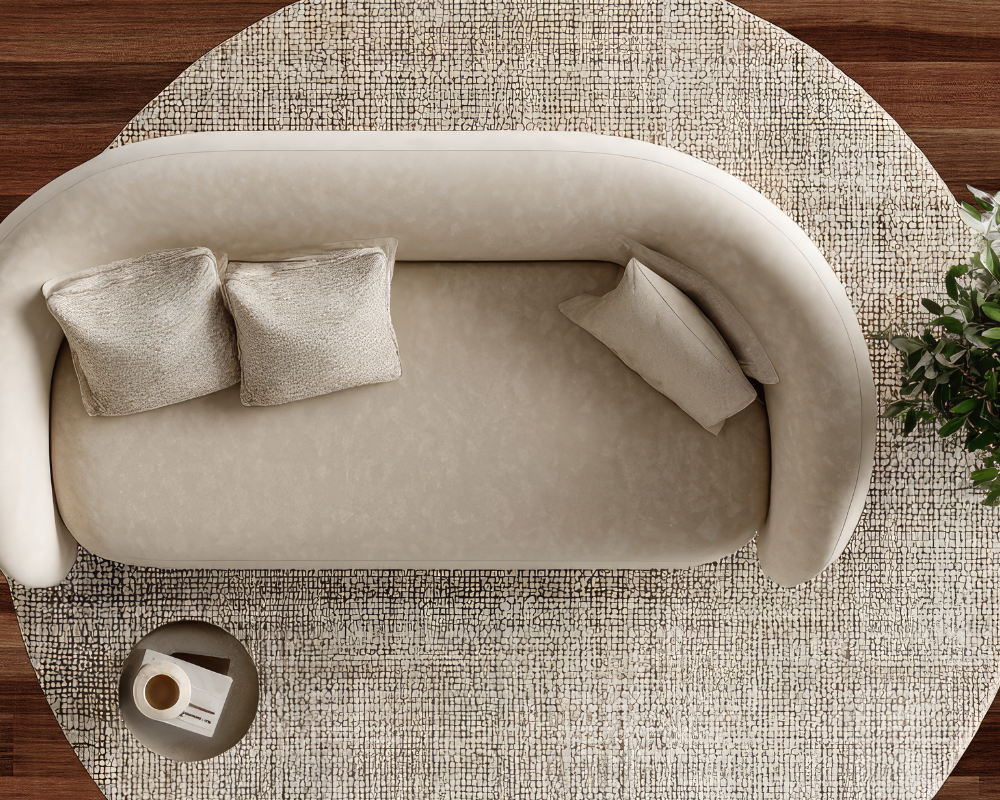 Salon cocooning avec canapé beige sur tapis clair propre, entretien maison d’hiver grâce aux Astuces de Max et au nettoyage de tapis Maison Max Clean à Aix–Marseille