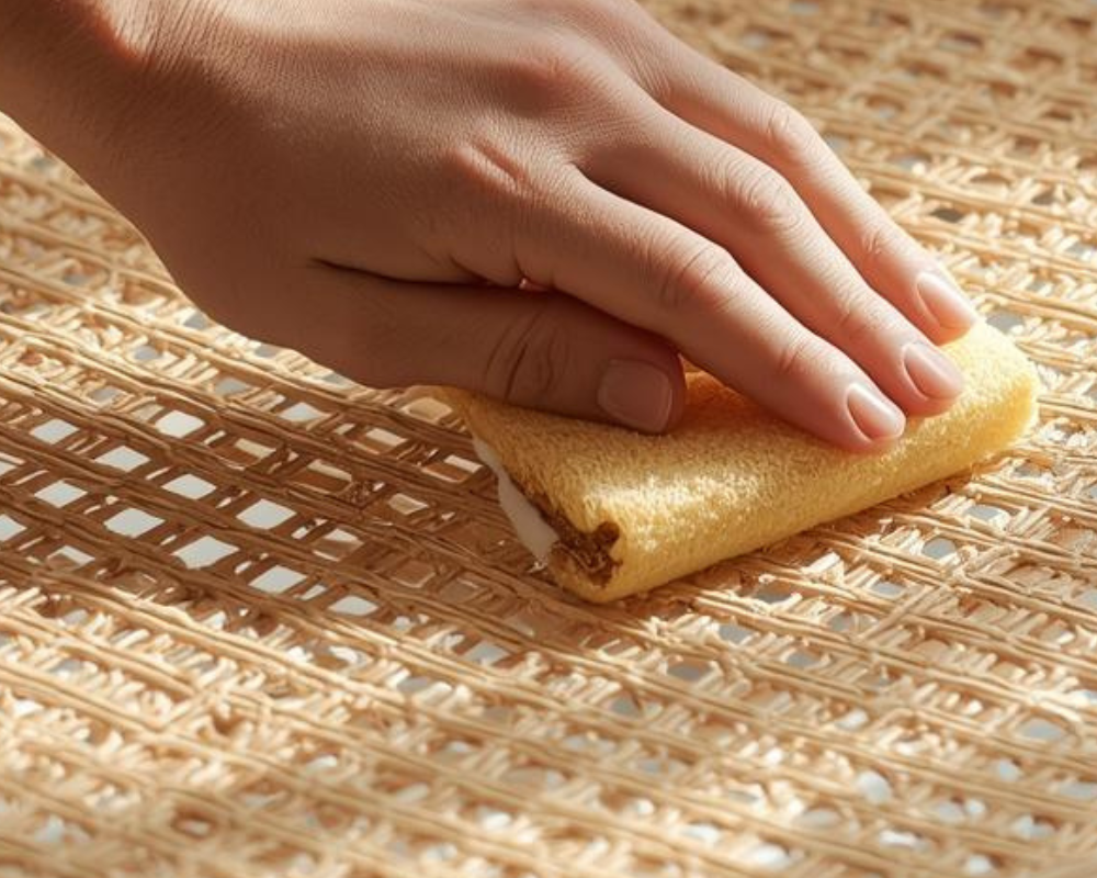 Savon de Marseille, brosse douce et produits naturels pour nettoyer le cannage d’une chaise Cesca, méthode écologique Maison Max Clean – Les Astuces de Max