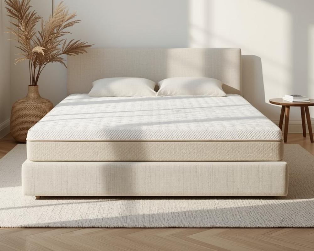 Matelas en latex naturel haute densité dans une chambre lumineuse du Sud – entretien écologique par Maison Max Clean Aix-Marseille – Les Astuces de Max