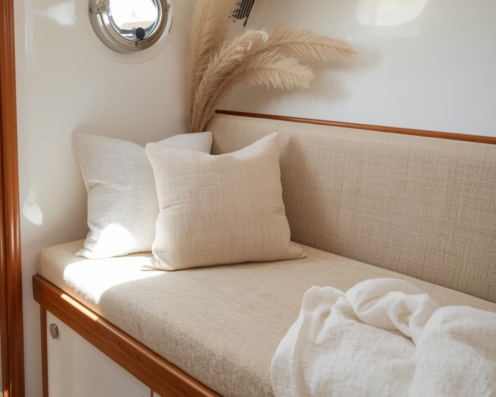 Banquette intérieure de voilier propre et assainie après entretien textile contre l’humidité marine — Maison Max Clean, Les Astuces de Ma
