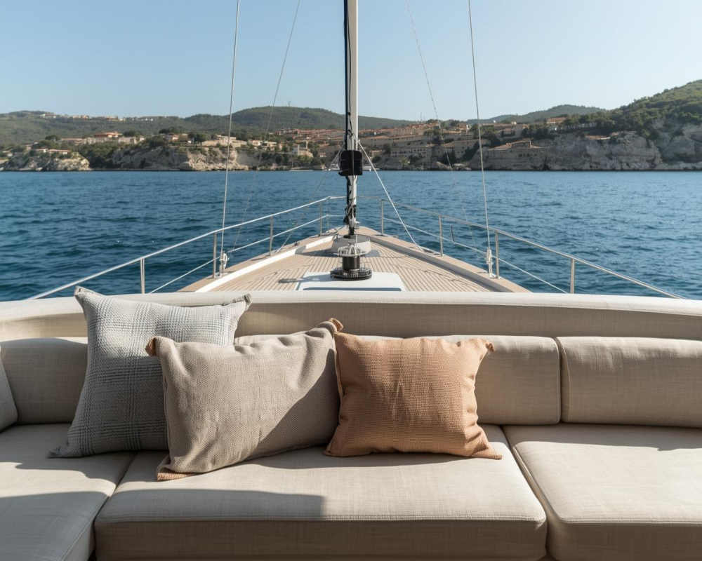 Coussins extérieurs de yacht protégés du sel, du soleil et de l’humidité grâce à un entretien textile marin — Maison Max Clean, Les Astuces de Max
