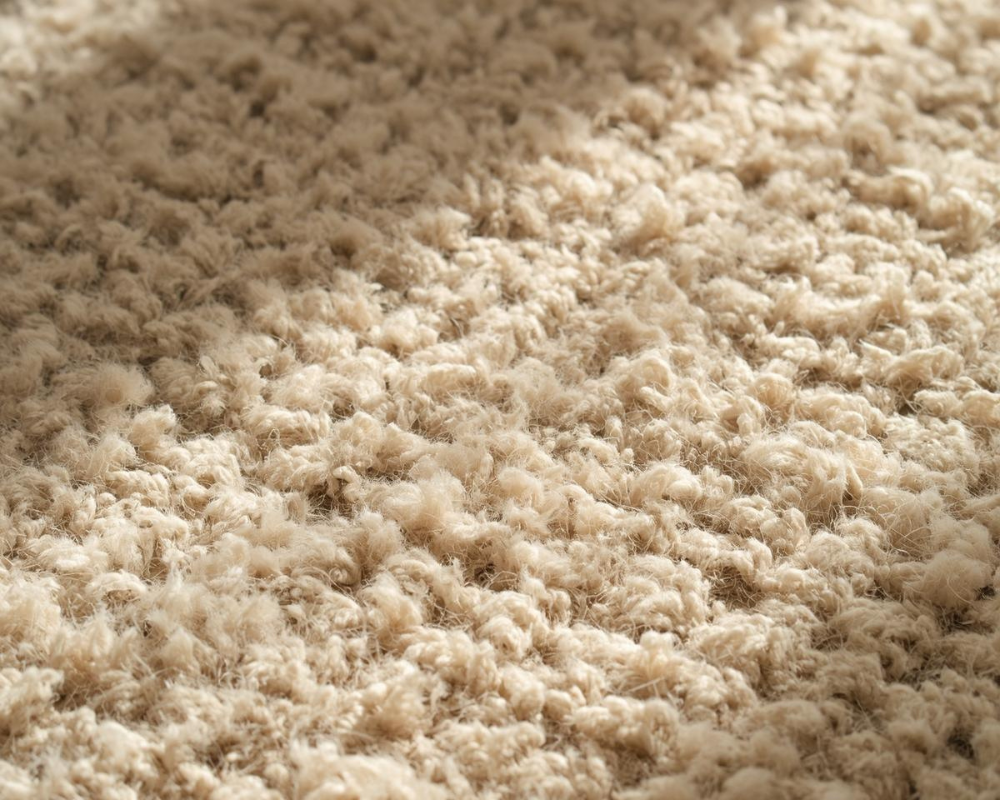 Gros plan sur les fibres naturelles d’un tapis montrant la texture et la sensibilité des matériaux face à une aspiration trop agressive - Les astuces de Max