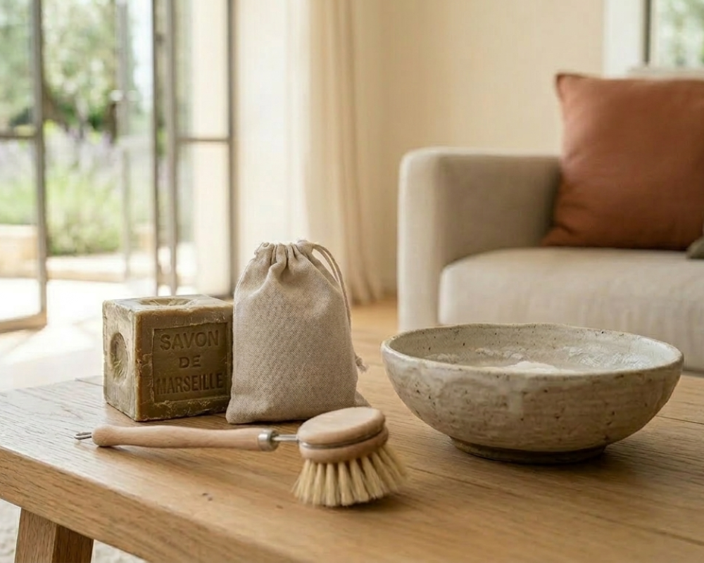 Savon de Marseille et produits naturels pour nettoyer un tapis à la maison – astuce écologique de Maison Max Clean présentée dans Les Astuces de Max