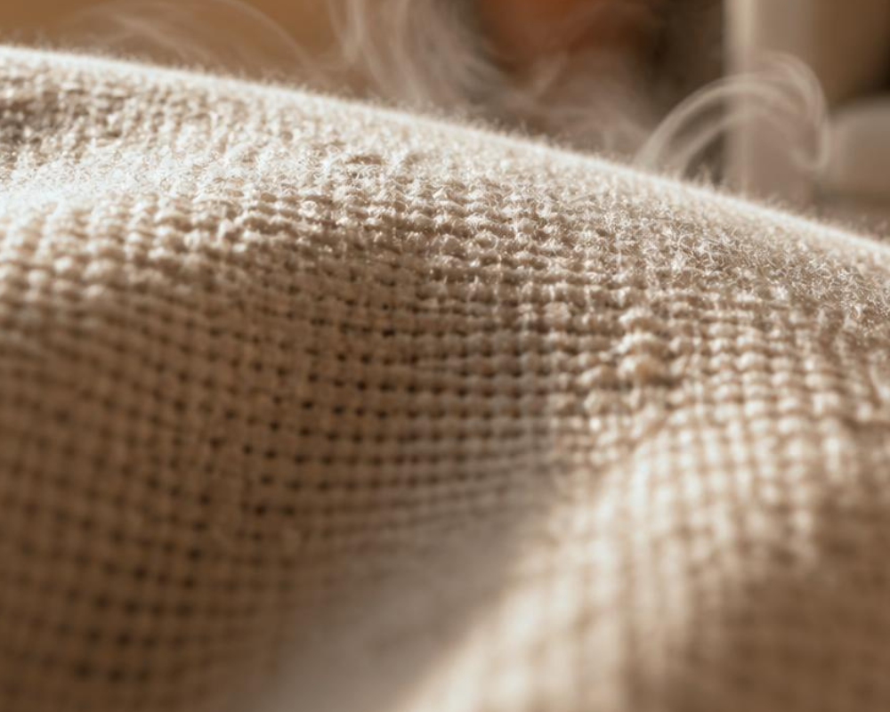 Fibres textiles absorbant les particules et odeurs de fumée après un barbecue en terrasse – illustration pédagogique des conseils de nettoyage naturel de Maison Max Clean en Provence-Alpes-Côte d'Azur.