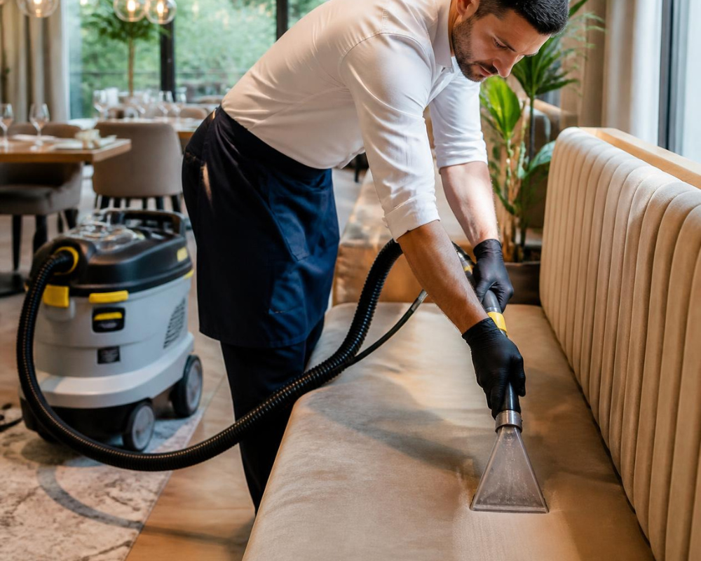 Nettoyage professionnel d’une banquette de restaurant en tissu par injection-extraction – Maison Max Clean, Les astuces de Max