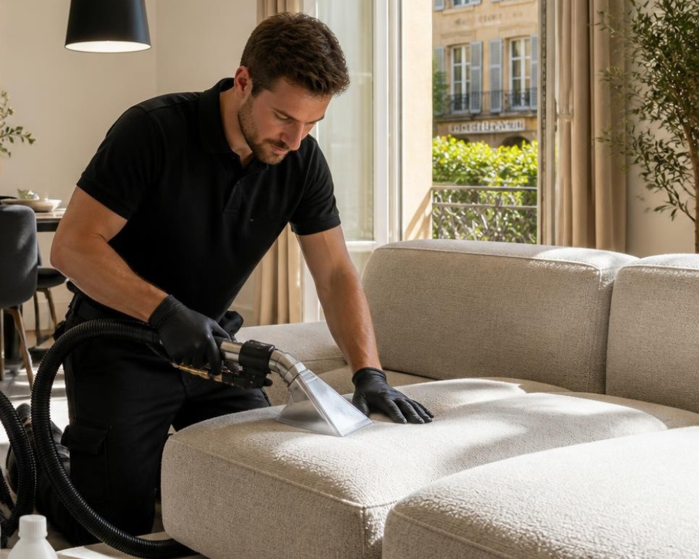 Les astuces de Max - Nettoyage professionnel d'un canapé par injection-extraction avec Maison Max Clean, spécialiste des canapés, fauteuils, tapis et matelas à Marseille, Aix-en-Provence et dans toute la région PACA.