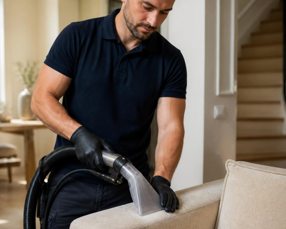 Nettoyage professionnel d’un accoudoir de canapé par injection-extraction avec Maison Max Clean à Aix-en-Provence et Marseille