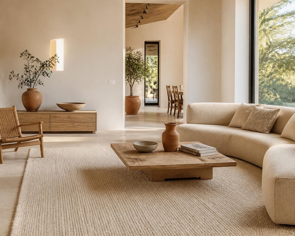 Tapis en fibres naturelles dans un intérieur lumineux de Provence – conseils d’entretien des Astuces de Max, Maison Max Clean